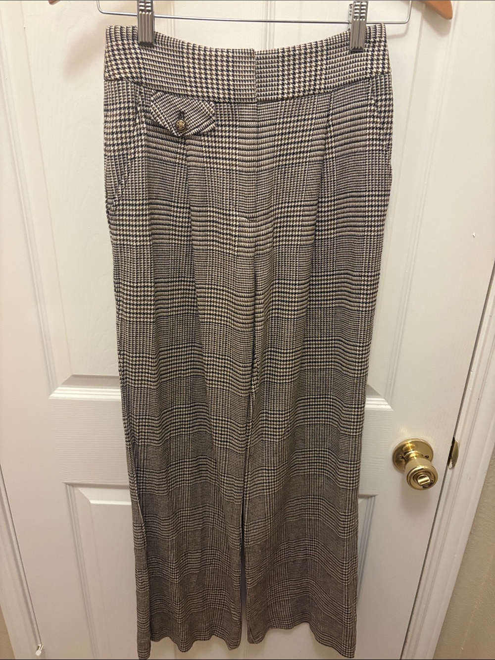 Veronica Beard Black & White Glen Plaid Wide-Leg Trousers